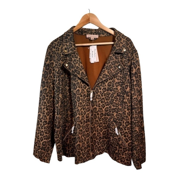 Philosophy Faux Leather Zip Up Jacket in Leopard Brown Combo NWT - Picture 1 of 6